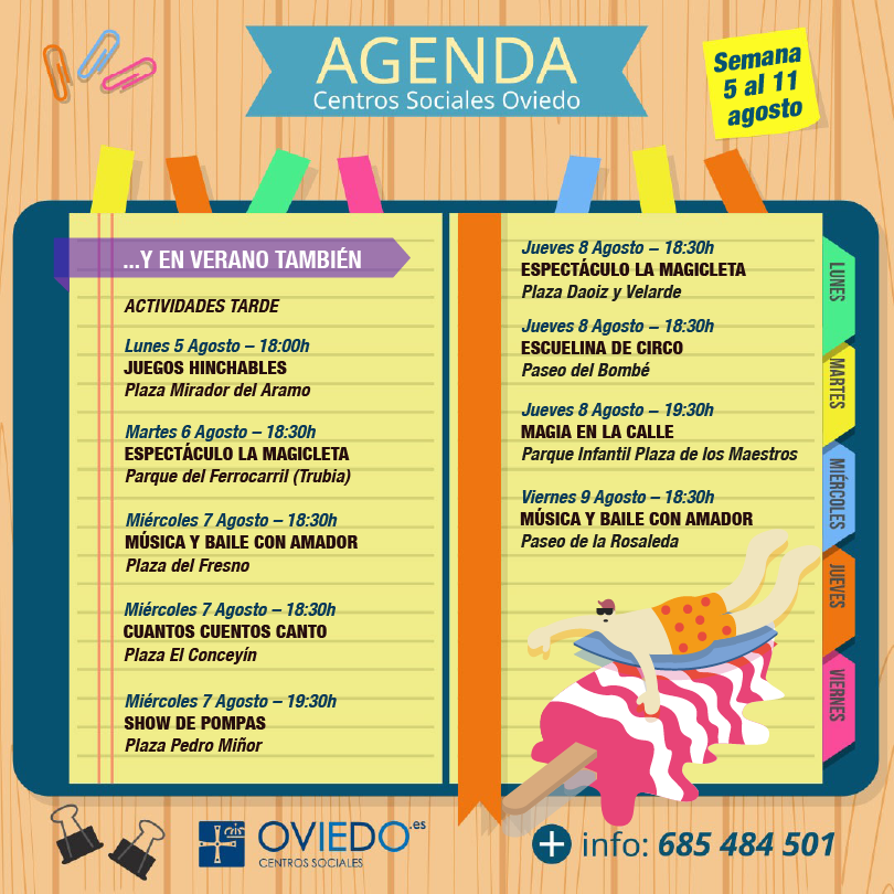 Agenda centros sociales 5 al 11 agosto 2024