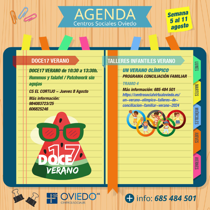 Agenda centros sociales 5 al 11 agosto 2024