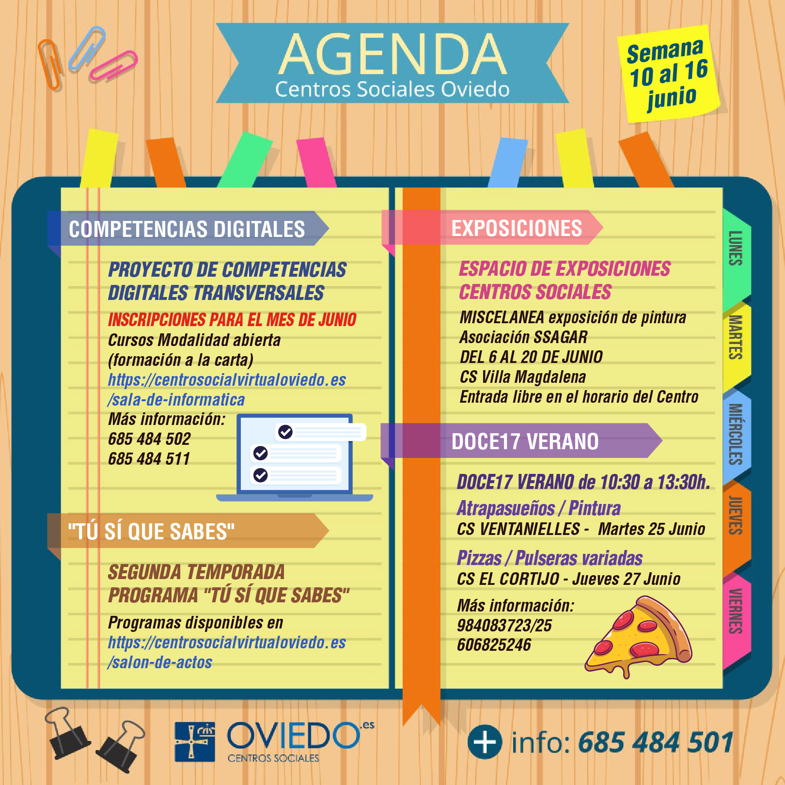 Agenda Centros Sociales 10 a 16 de junio